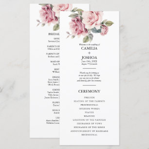 Modern Chic Elegant Romantic Pink Rose Wedding Programme
