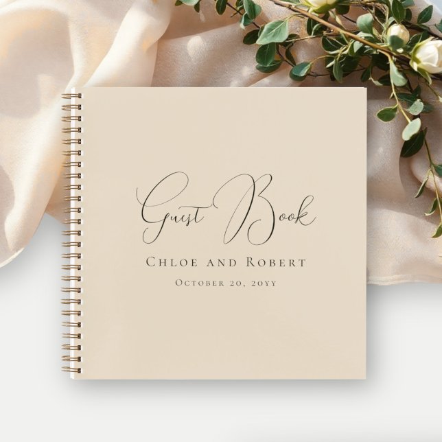Modern Chic Elegant Sandy Beige Wedding Guest Book (Creator Uploaded)