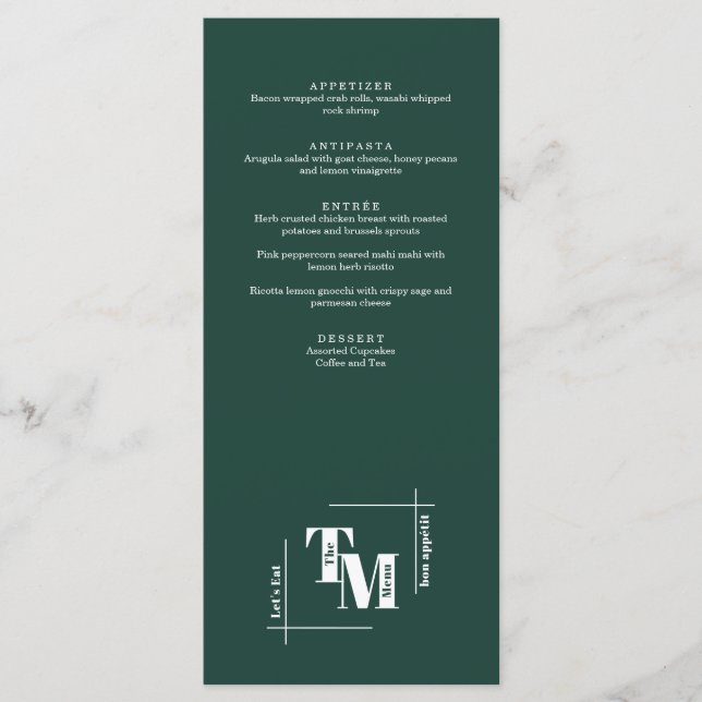 Modern Chic Emerald Green Boho Wedding Thank You Menu (Front)