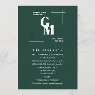 Modern Chic Emerald Green Monogram QR Code Wedding Programme
