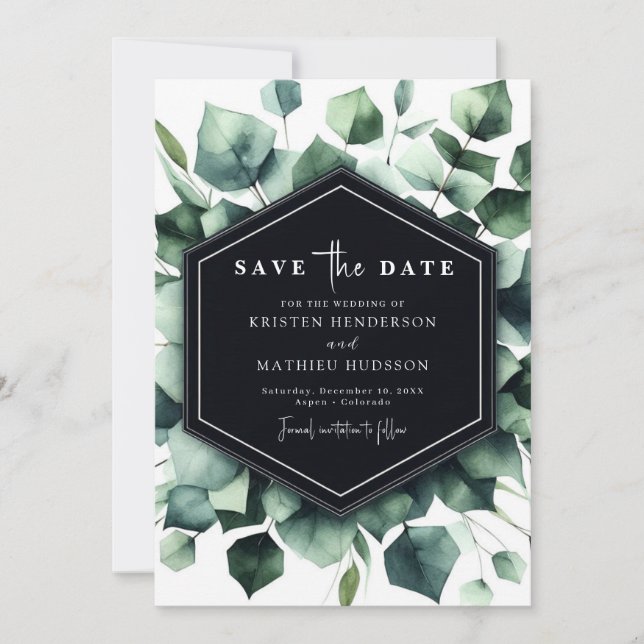 Modern Chic Eucalyptus Digital Wedding Save The Date (Front)