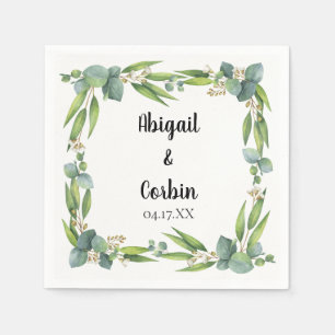 Modern Chic Eucalyptus Frame Personalised Napkin