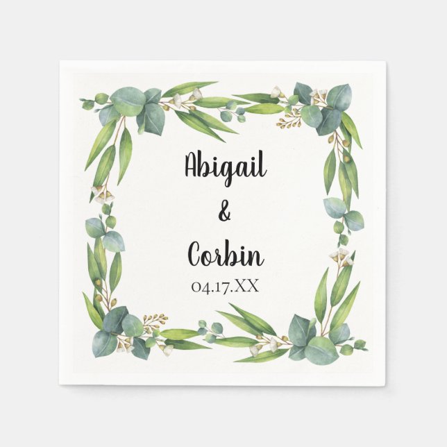 Modern Chic Eucalyptus Frame Personalised Napkin (Front)