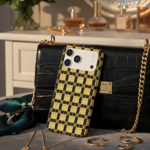 Modern Chic Faux Gold & Black Chequerboard Pattern