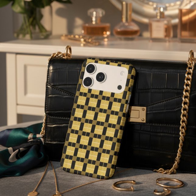 Modern Chic Faux Gold & Black Chequerboard Pattern (Creator Uploaded)