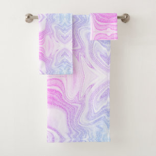 Modern chic faux pink purple marble bath towel set