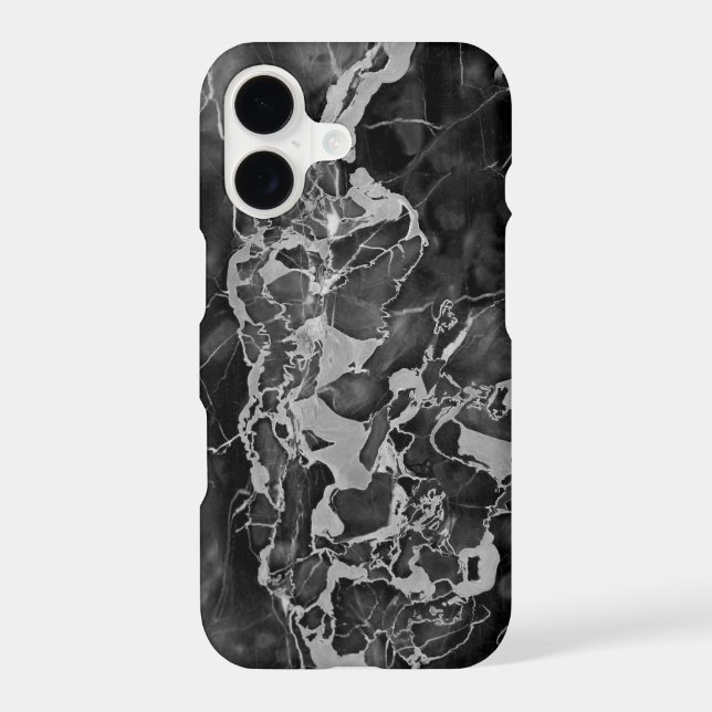 Modern chic faux silver foil black marble (Back)