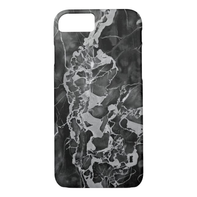 Modern chic faux silver foil black marble Case-Mate iPhone case (Back)
