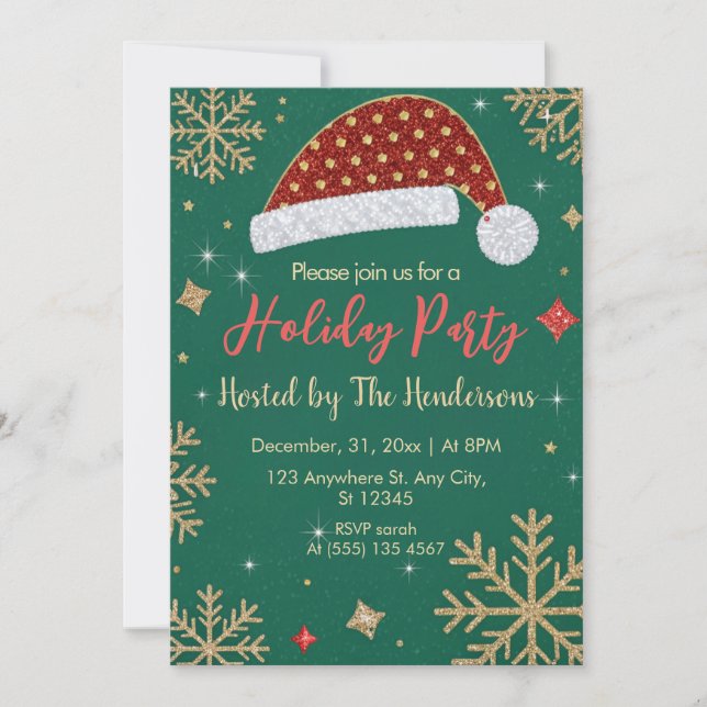 Modern Chic Festive Gold snowflakes Holiday Party Invitation (Front)