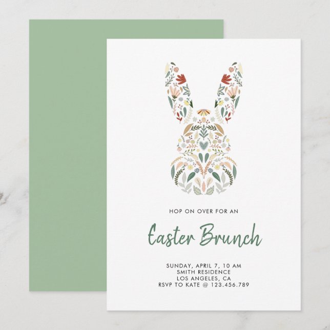 Modern Chic Floral Bunny Easter Brunch Invitation (Front/Back)