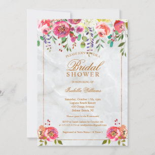 Modern Chic Floral Copper Marble Bridal Shower Invitation