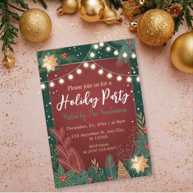 Modern Chic Floral Festive Green Holiday Party Invitation (Creator Uploaded)