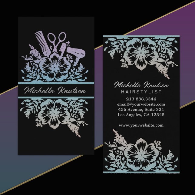 Modern Chic Floral Hair Stylist Beauty Salon  Business Card (Creator Uploaded)