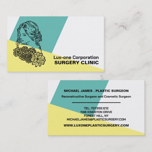 Modern Chic Floral Model, Plastic Surgeon/Surgery Business Card (Front/Back)