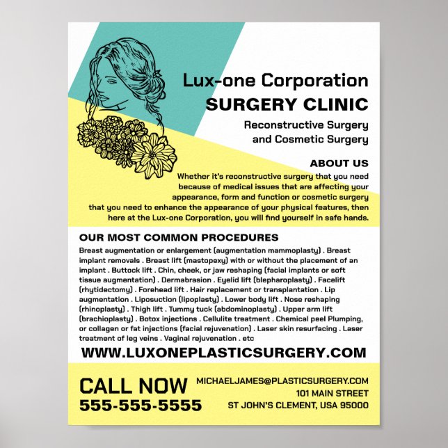 Modern Chic Floral Model, Plastic Surgeon/Surgery Poster (Front)