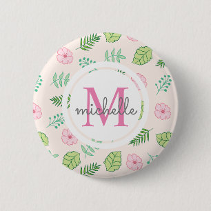 Modern Chic Floral Monogram 6 Cm Round Badge