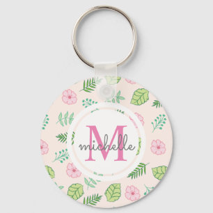 Modern Chic Floral Monogram Key Ring