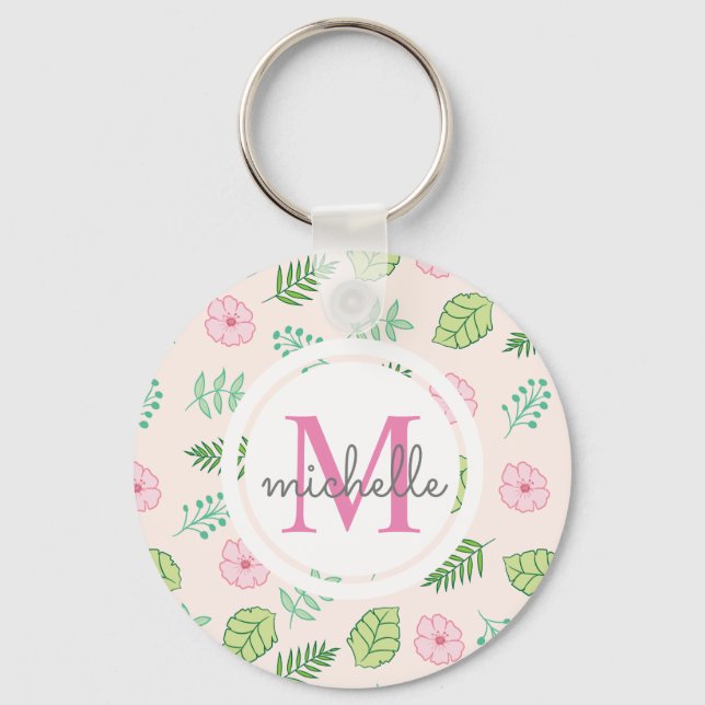 Modern Chic Floral Monogram Key Ring (Front)