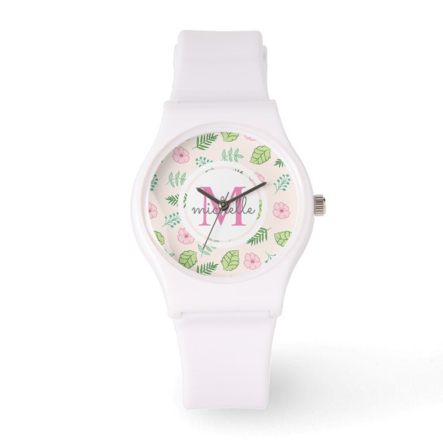 Modern Chic Floral Monogram Watch (Front)