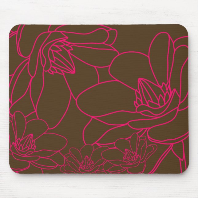 Modern Chic Floral Mousepad - Pink and Brown (Front)