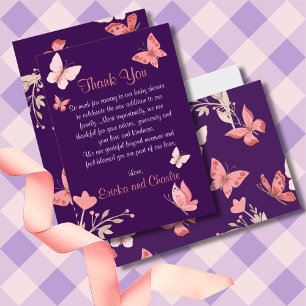 Modern Chic Floral Pink Butterflies Baby Shower Th Thank You Card
