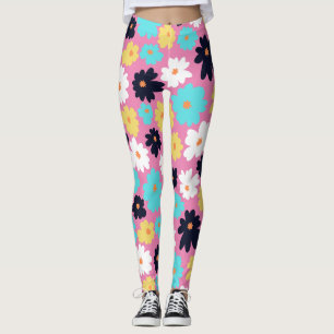 Modern Chic Floral Pink Leggings