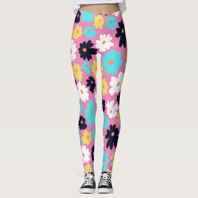 Modern Chic Floral  Pink  Leggings (Front)