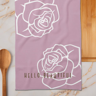Modern Chic Floral Pink Roses Tea Towel