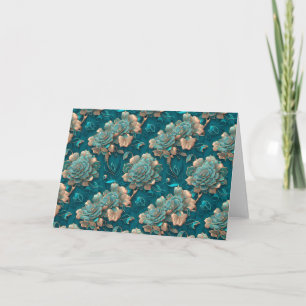 Modern,Chic Floral Teal & Bronze Folded Note Card