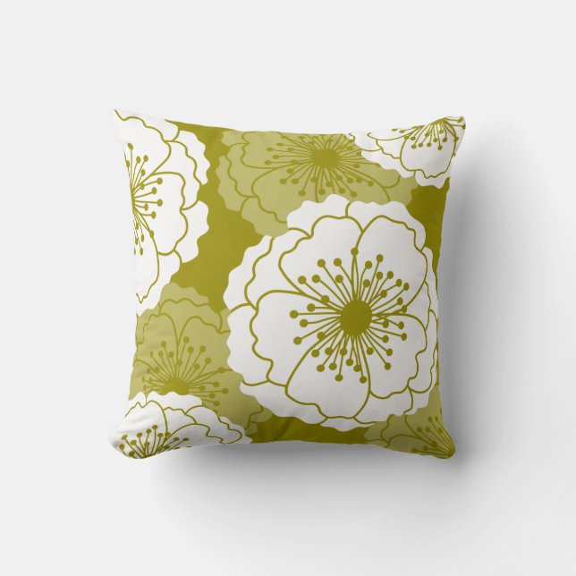 Modern Chic Flower Silhouettes | Avocado Green Cushion (Front)