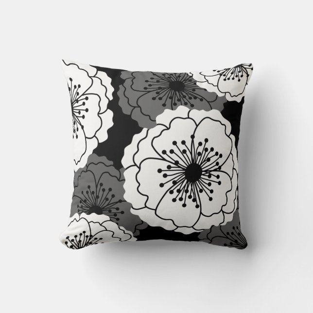 Modern Chic Flower Silhouettes | Black and White Cushion (Front)