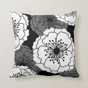 Modern Chic Flower Silhouettes   Black and White Cushion