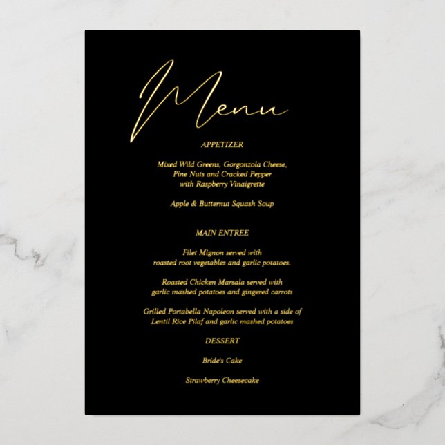 Modern Chic Foil Black & Gold Menu (Front)