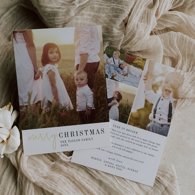 Modern Chic Foil Christmas Photo Year in Review Holiday Card (Creator Uploaded)