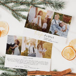 Modern Chic Foil Family Photo Collage Newsletter Foil Holiday Card<br><div class="desc">This modern chic foil family photo collage newsletter holiday card is the perfect stylish holiday greeting. This simple boho design features classic sophisticated calligraphy in minimalist black and white with luxurious pressed foil accents. Personalise the card with 5 photos (2 on the front and 3 on the back), your family...</div>