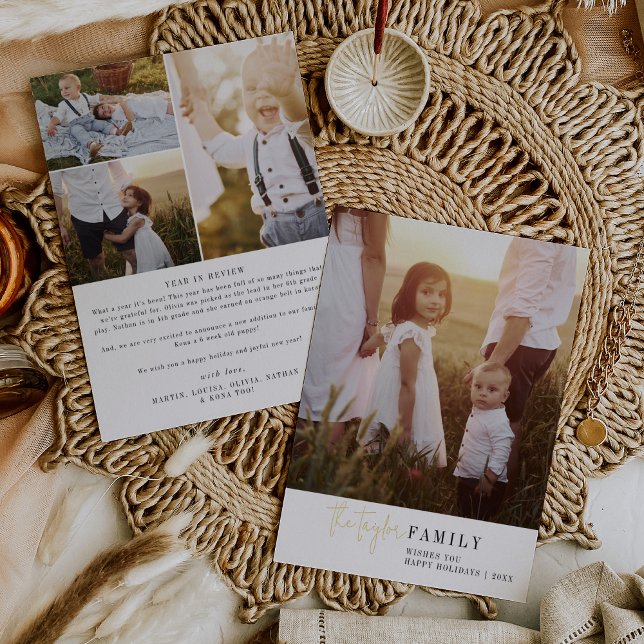 Modern Chic Foil Family Photo Year in Review Foil Holiday Card (Creator Uploaded)
