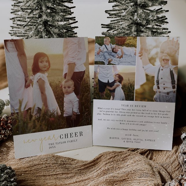 Modern Chic Foil New Year Photo Year in Review Holiday Card (Creator Uploaded)