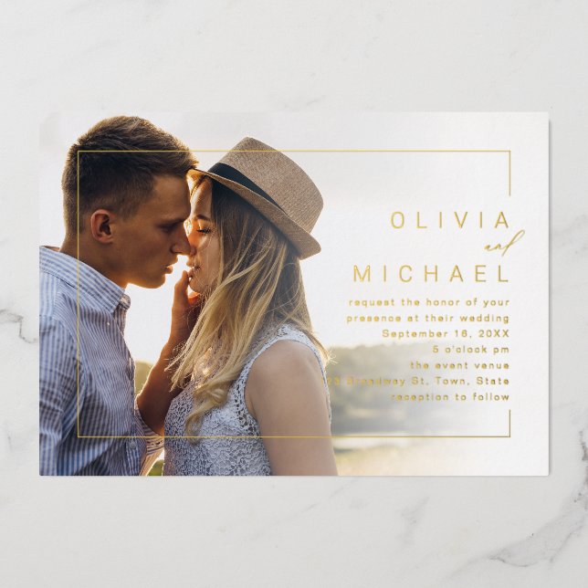Modern chic frame minimalist photo wedding (Front)