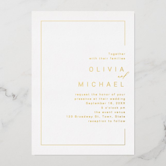 Modern chic frame minimalist photo wedding foil in (Front)