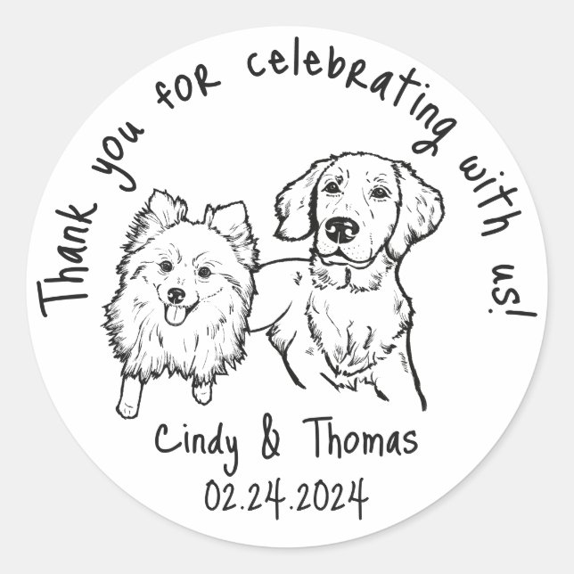 Modern Chic Funny Pet Wedding Favour Classic Round Sticker (Front)