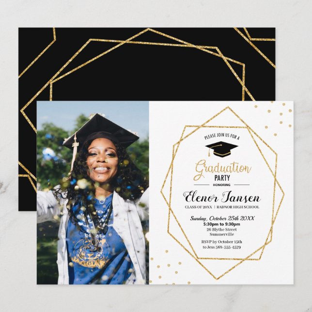 Modern Chic Geometric Graduation Party Photo Invitation (Front/Back)