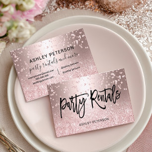 Modern Chic Glam Rose Gold Glitter Party Rentals Business Card