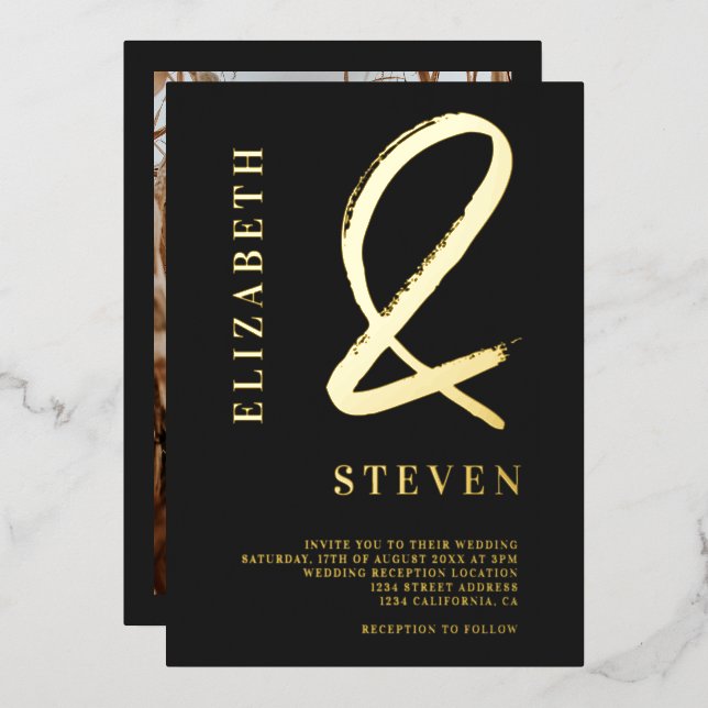 Modern chic gold ampersand names photo wedding (Front/Back)