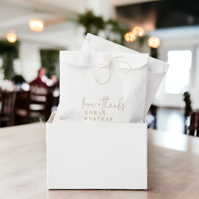 Modern Chic Gold and White Love and Thanks Wedding Favour Bags (Creator Uploaded)