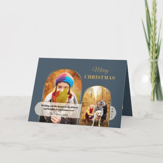 Modern Chic Gold Arches w/Opaque Band 2-Photo Holiday Card (Front)
