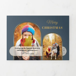 Modern Chic Gold Arches w/Opaque Band 2-Photo Tri-Fold Holiday Card