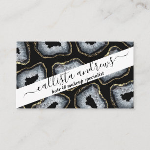 Modern Chic Gold Black White Agate Geode Stones Business Card
