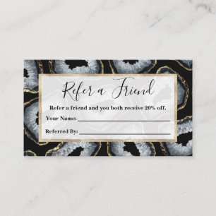 Modern Chic Gold Black White Agate Geode Stones Referral Card