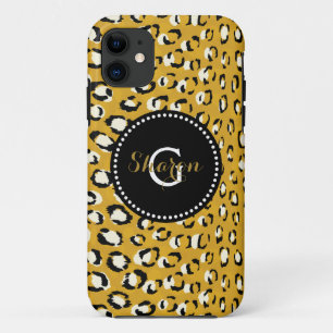 Modern chic gold cheetah print pattern monogram iPhone 11 case