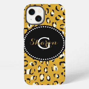 Modern chic gold cheetah print pattern monogram iPhone 13 case